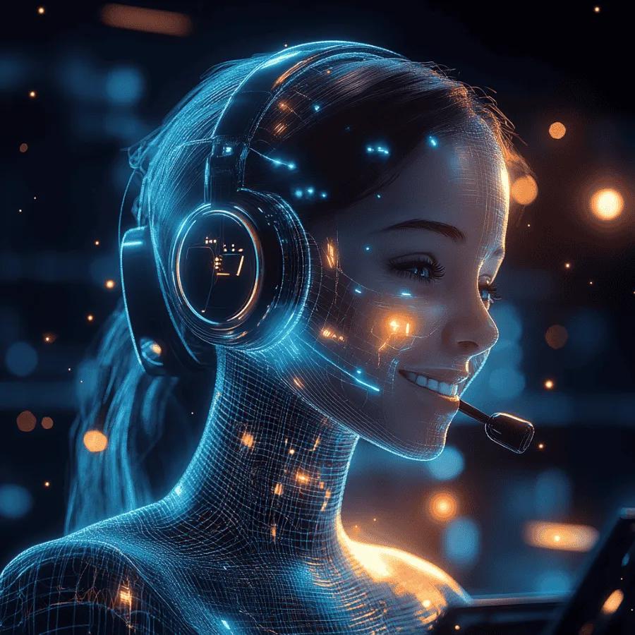 Futuristic AI receptionist wearing a headset